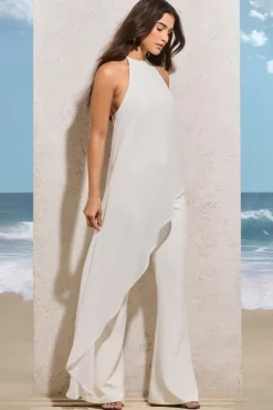 Catania | White Flared-Leg Jumpsuit With Chiffon Cape