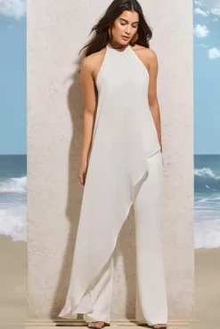 Catania | White Flared-Leg Jumpsuit With Chiffon Cape
