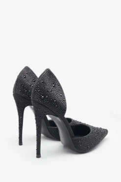 Catcher | Black Diamante Pointed Court Heels