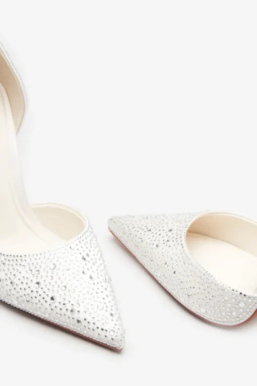Catcher | Ivory Diamante Pointed Court Heels