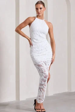 Caught My Eye | White Sequin Asymmetric Strappy Maxi Dress