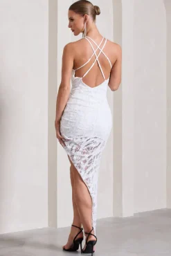 Caught My Eye | White Sequin Asymmetric Strappy Maxi Dress