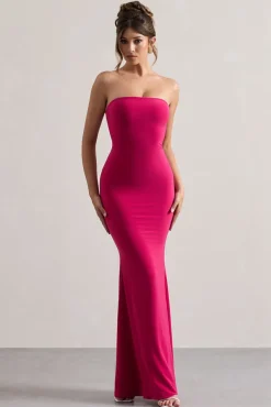 Ceremony | Hot Pink Bandeau Fishtail Maxi Dress