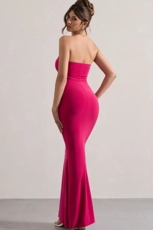 Ceremony | Hot Pink Bandeau Fishtail Maxi Dress
