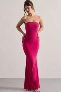 Ceremony | Hot Pink Bandeau Fishtail Maxi Dress