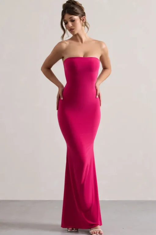 Ceremony | Hot Pink Bandeau Fishtail Maxi Dress