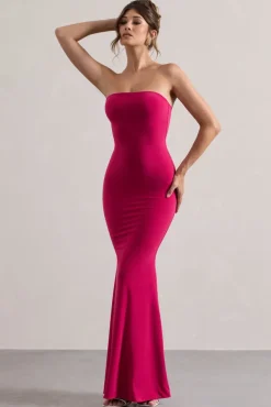 Ceremony | Hot Pink Bandeau Fishtail Maxi Dress