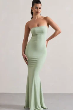 Ceremony | Pale Green Bandeau Fishtail Maxi Dress