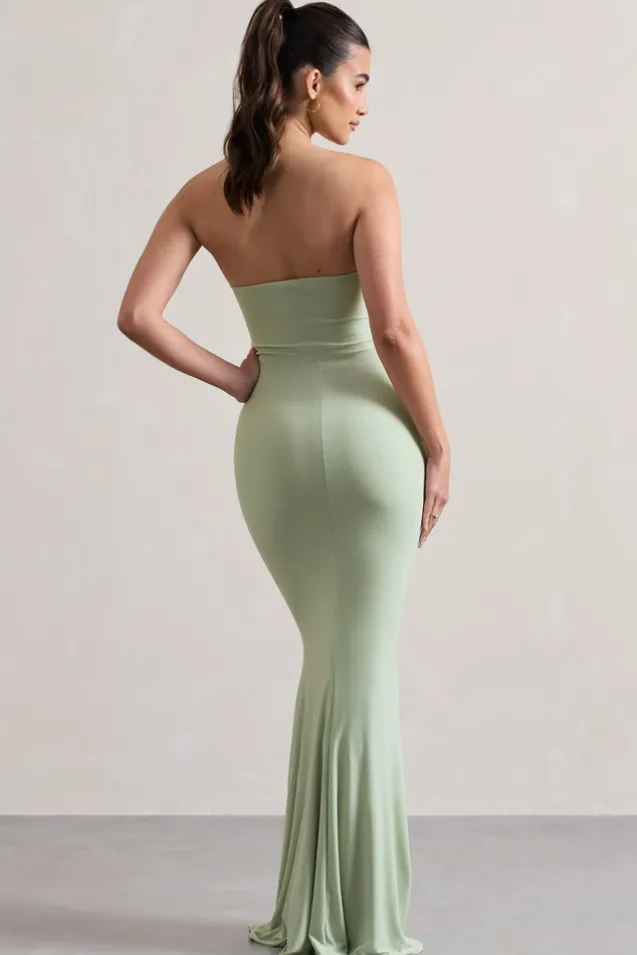 Ceremony | Pale Green Bandeau Fishtail Maxi Dress