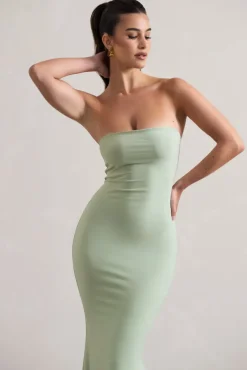 Ceremony | Pale Green Bandeau Fishtail Maxi Dress