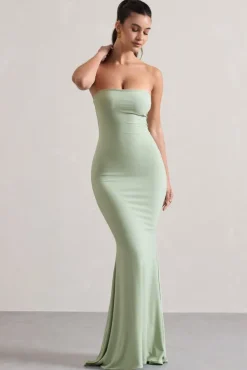 Ceremony | Pale Green Bandeau Fishtail Maxi Dress