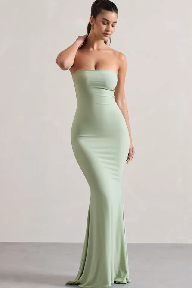 Ceremony | Pale Green Bandeau Fishtail Maxi Dress