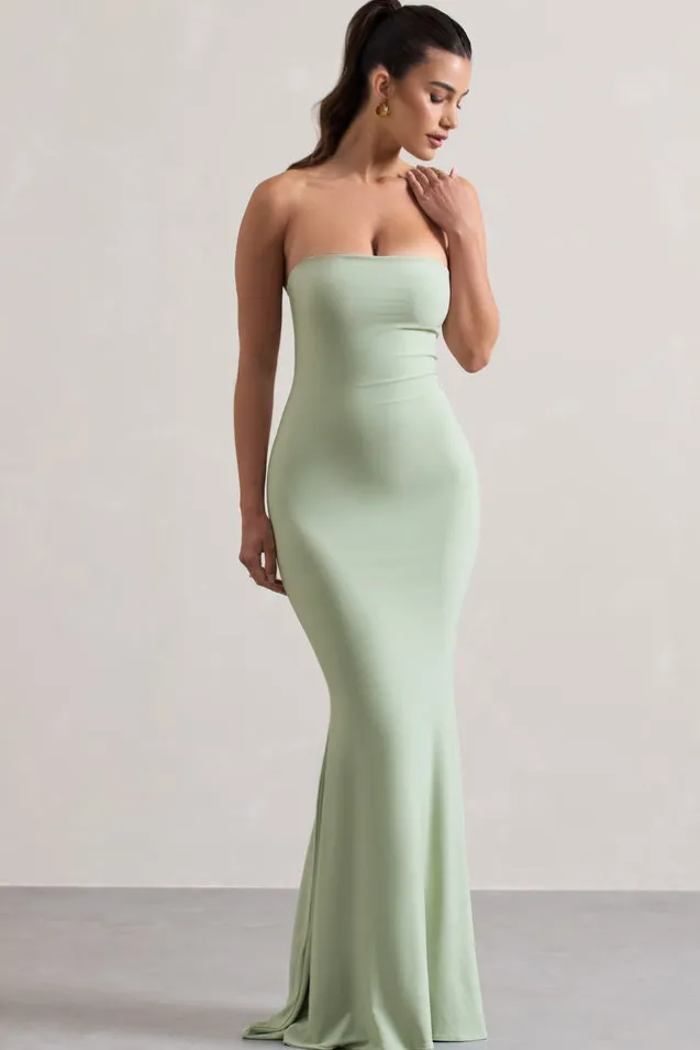 Ceremony | Pale Green Bandeau Fishtail Maxi Dress