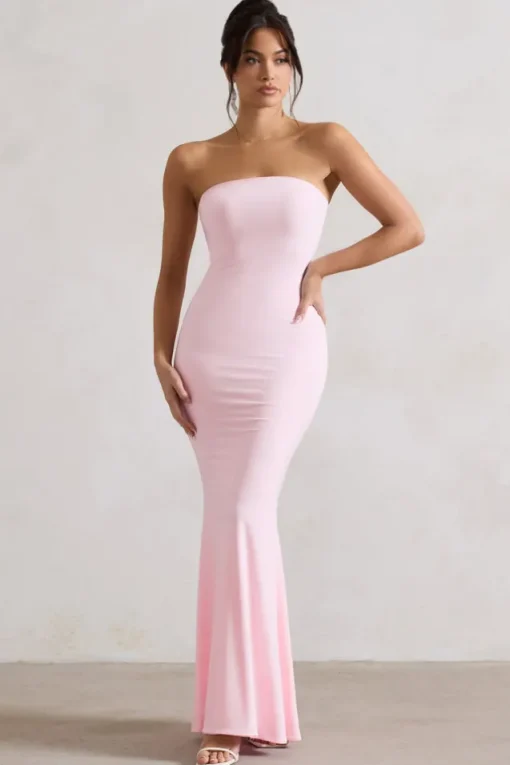 Ceremony | Pink Bandeau Fishtail Maxi Dress