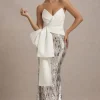 Ceres | Ecru Strapless Draped Maxi Dress With Sequin Skirt