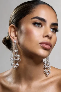 Chandelier | Gold Diamante Pearl Statement Earrings