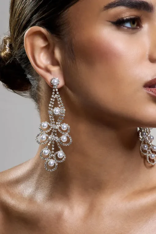 Chandelier | Gold Diamante Pearl Statement Earrings