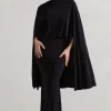 Charmaine | Black High-Neck Maxi Dress With Cape