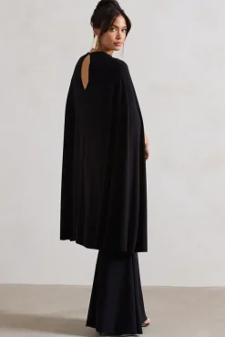 Charmaine | Black High-Neck Maxi Dress With Cape