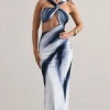 Chorus | White Print Halter-Neck Split Maxi Dress With Cut-Out