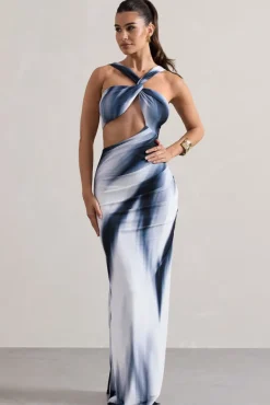 Chorus | White Print Halter-Neck Split Maxi Dress With Cut-Out
