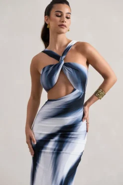 Chorus | White Print Halter-Neck Split Maxi Dress With Cut-Out