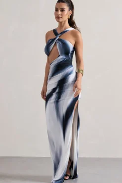Chorus | White Print Halter-Neck Split Maxi Dress With Cut-Out