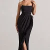 Chosen | Black Bandeau Wrap Maxi Dress With Feather Trim