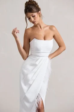 Chosen | White Bandeau Wrap Maxi Dress With Feather Trim