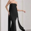 Christina | Black Bandeau Sleeveless Maxi Dress With Cape