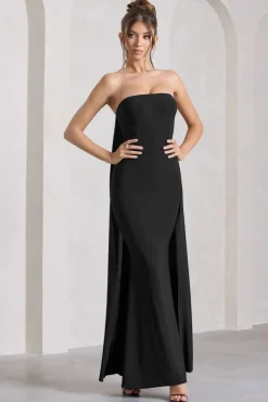 Christina | Black Bandeau Sleeveless Maxi Dress With Cape