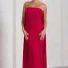 Christina | Red Bandeau Sleeveless Maxi Dress With Cape