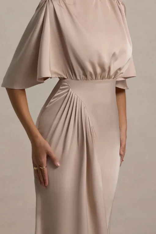 Cinder | Champagne Satin Gathered Maxi Dress