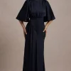 Cinder | Navy Satin Gathered Maxi Dress