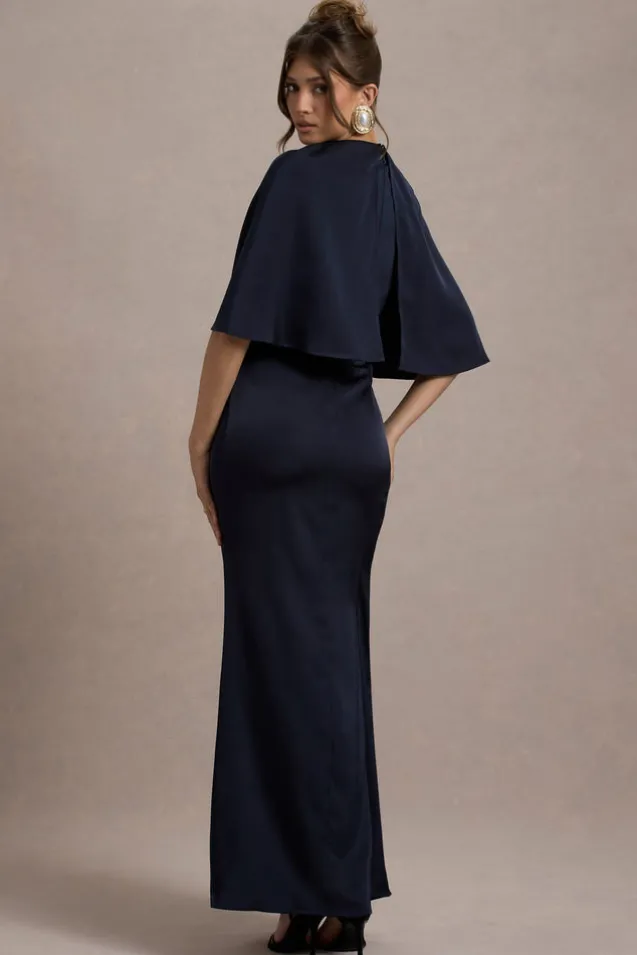 Cinder | Navy Satin Gathered Maxi Dress