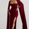 Claretta | Berry Square Neck Twisted Maxi Dress With Cape Sleeves
