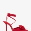 Clearly | Red Satin Lace-Up Stiletto Heels With Flowers