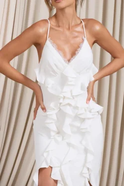 Clematis | White Lace Strappy Ruffled Maxi Dress