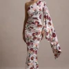 Clementina | Cream Floral Print Asymmetric Cape Sleeve Maxi Dress