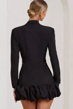 Cloud Catching | Black Tailored Blazer Mini Dress With Ruffled Hem