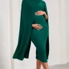 Cloud Nine | Bottle Green Maternity Midi Dress With Cape Sleeves
