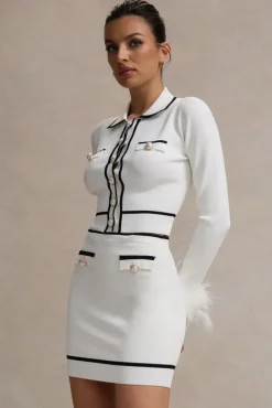 Coco Crush | Cream Knit Cropped Cardigan With Feather Cuffs