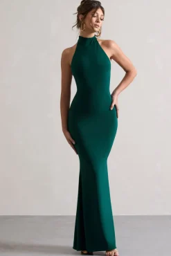 Colorado | Bottle Green High-Neck Fishtail Maxi Dress