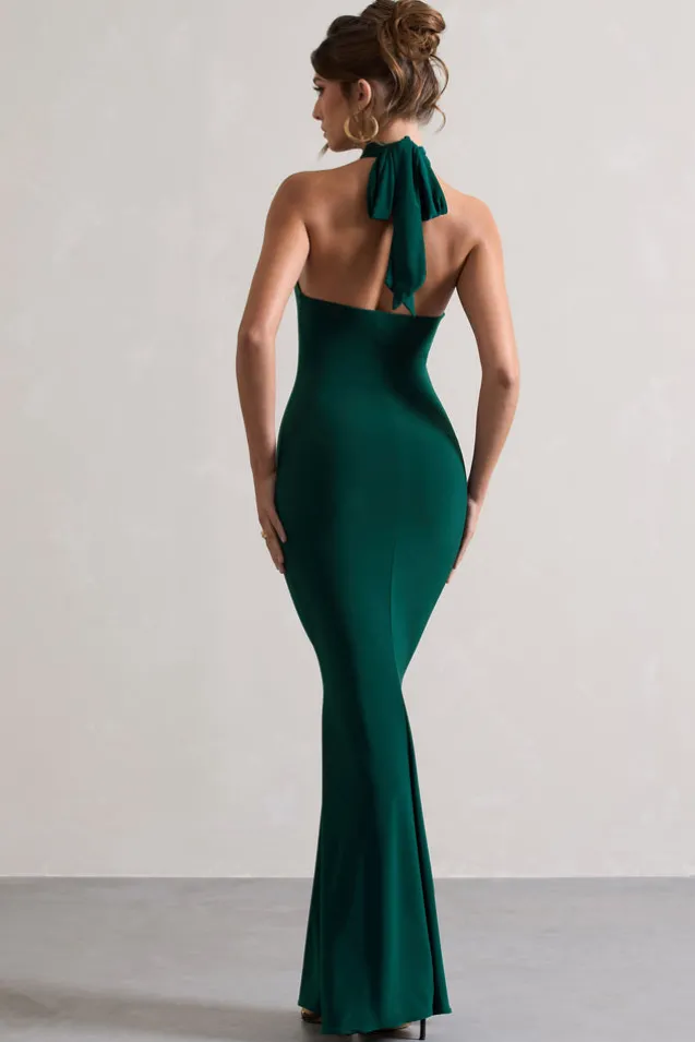 Colorado | Bottle Green High-Neck Fishtail Maxi Dress