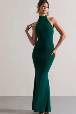 Colorado | Bottle Green High-Neck Fishtail Maxi Dress