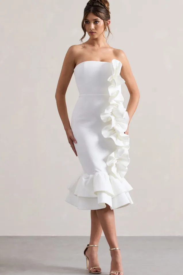 Concept | Cream Bandeau Ruffle Midi Dress