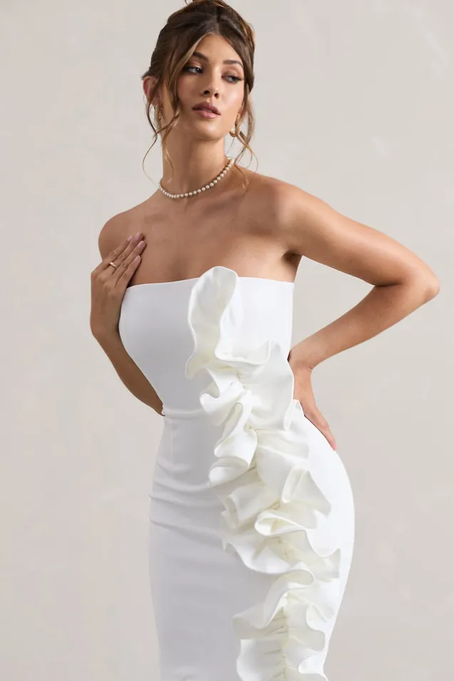 Concept | Cream Bandeau Ruffle Midi Dress