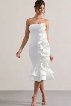 Concept | Cream Bandeau Ruffle Midi Dress