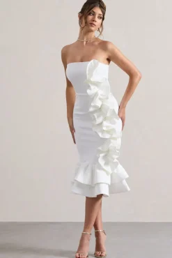 Concept | Cream Bandeau Ruffle Midi Dress