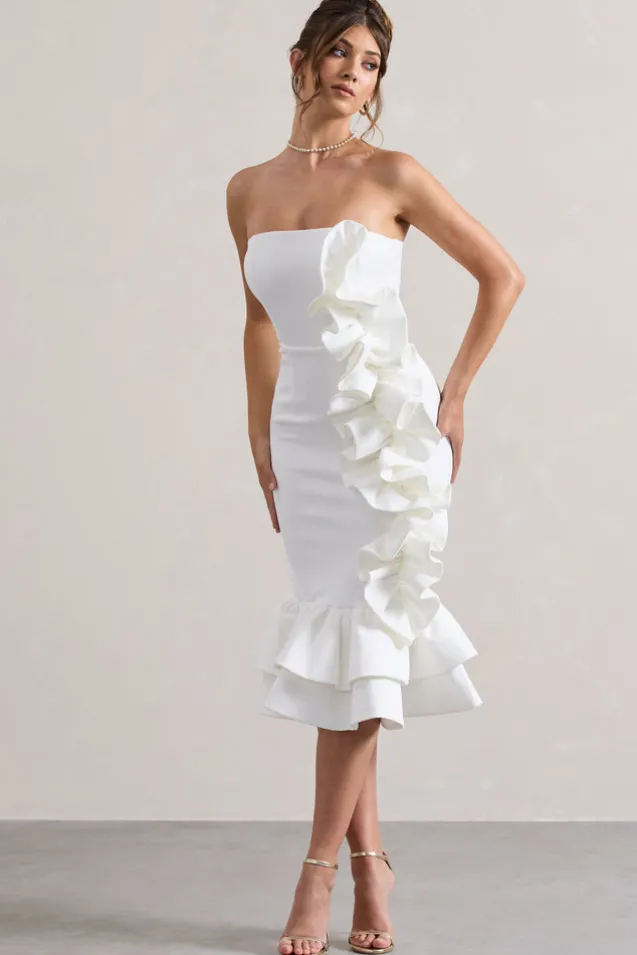 Concept | Cream Bandeau Ruffle Midi Dress